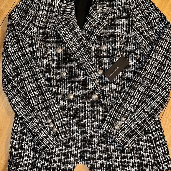 Black Tape BLACK AND WHITE DOUBLE BREASTED TWEED BLAZE BNWTS - Picture 6 of 11
